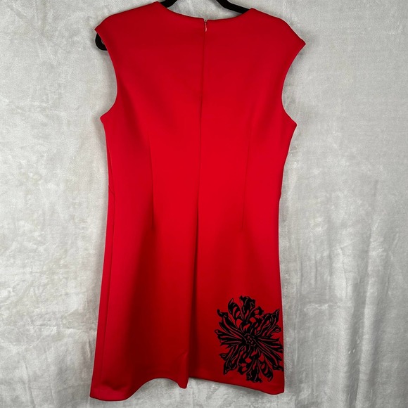 Calvin Klein Dress Womens 10 Red Black Floral Velvet Scuba Mini Office Party - Picture 8 of 13